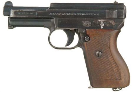 Mauser 1934 (or 1910-34) pistol, caliber 7.65mm (.32ACP); military version, issued to Kriegsmarine (German Navy) during WW2.