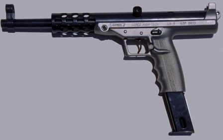 Goncz GA-9 pistol, with 30-round magazine, left side view