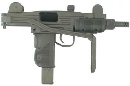 Mini-Uzi submachine gun with shoulder stock folded.